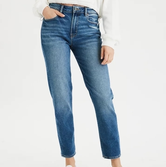 American eagle outiftters AE Stretch Mom Jean medium bright indigo 00 - Picture 1 of 14